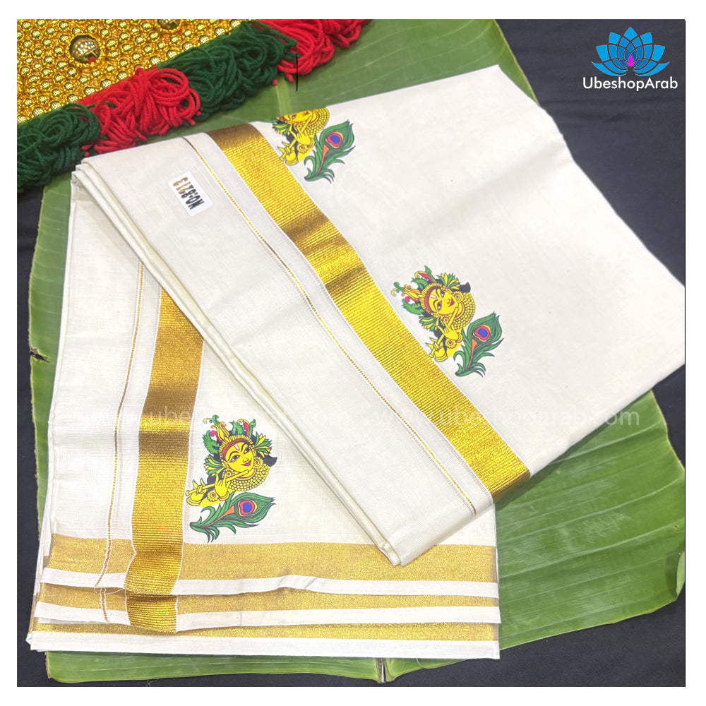 KRISHNA,MAYILPEELI MURAL PRINT DHOTHI