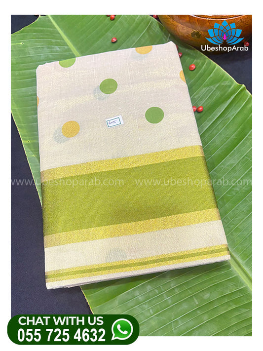 KASAV GREEN BIG LINE  SET SAREE