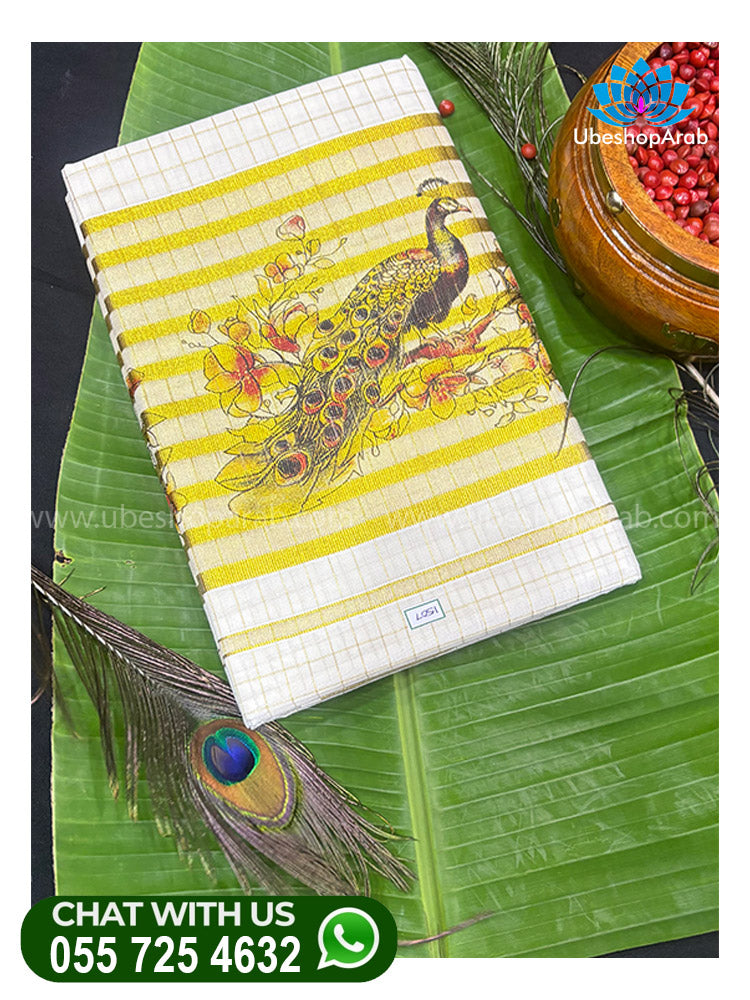 KASAVU LINE WITH MAYIL PRINT SAREE