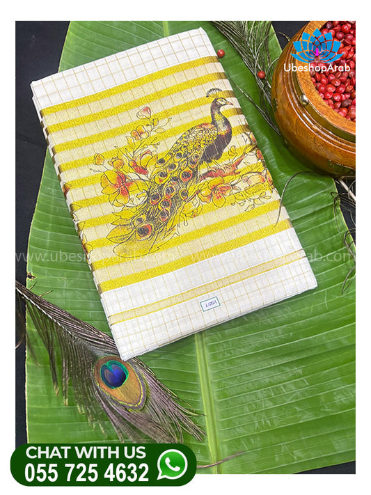 KASAVU LINE WITH MAYIL PRINT SAREE