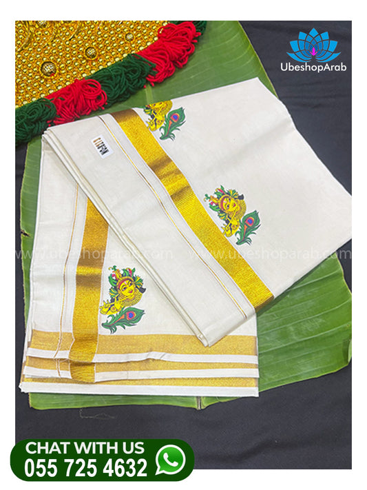 KRISHNA,MAYILPEELI  MURAL PRINT DHOTHI