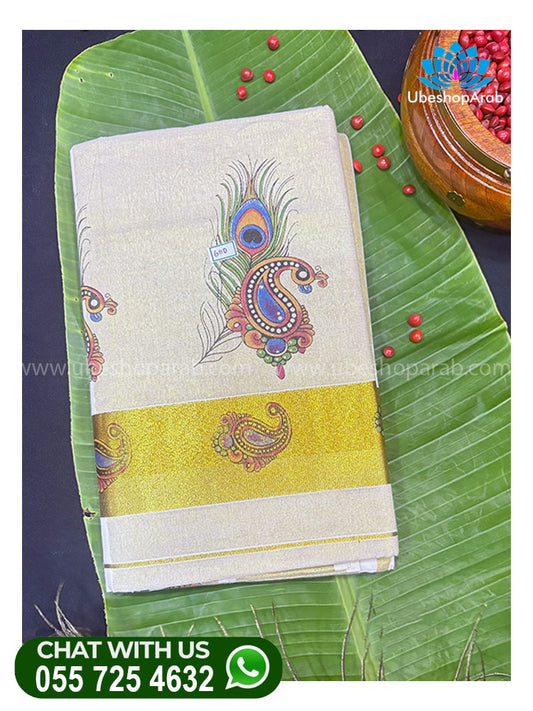 TISSUE MAYIPEELI MURAL PRINT SAREE