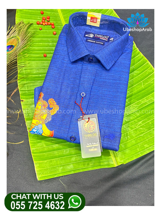Krishna Odakuzhal Mural Printed Blue Colour Shirt
