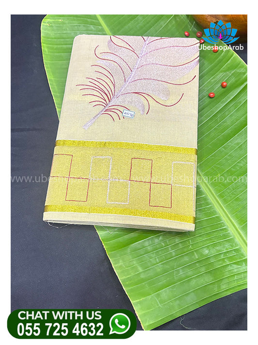 BIG KASAVU LEAF EMBROITRY MODEL SET SAREE