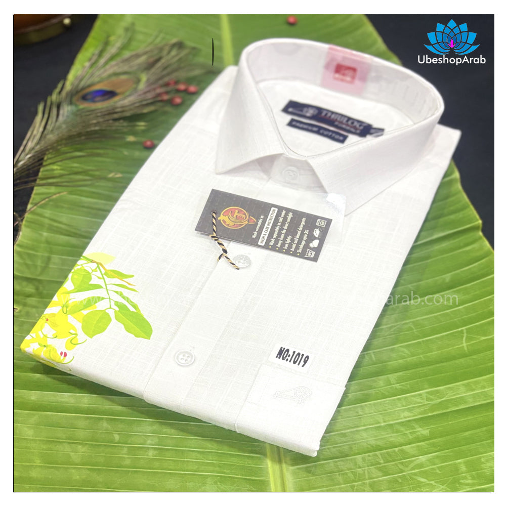 Vishu Special Kanikkonna Printed White Colour Shirt