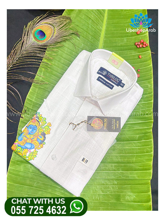 Onam  Special Sree Krishna Mural Print White  Colour Shirt