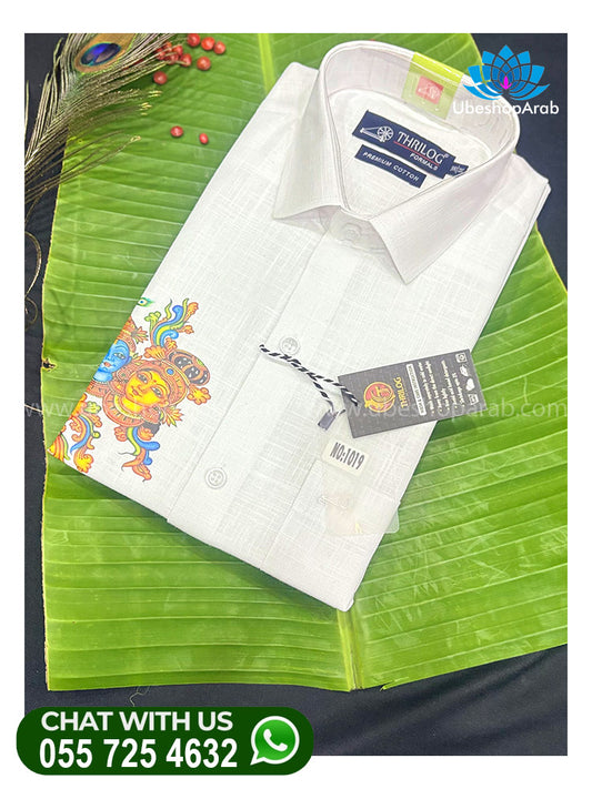 Onam  Special RadhaKrishna Mural White  Colour Print Shirt